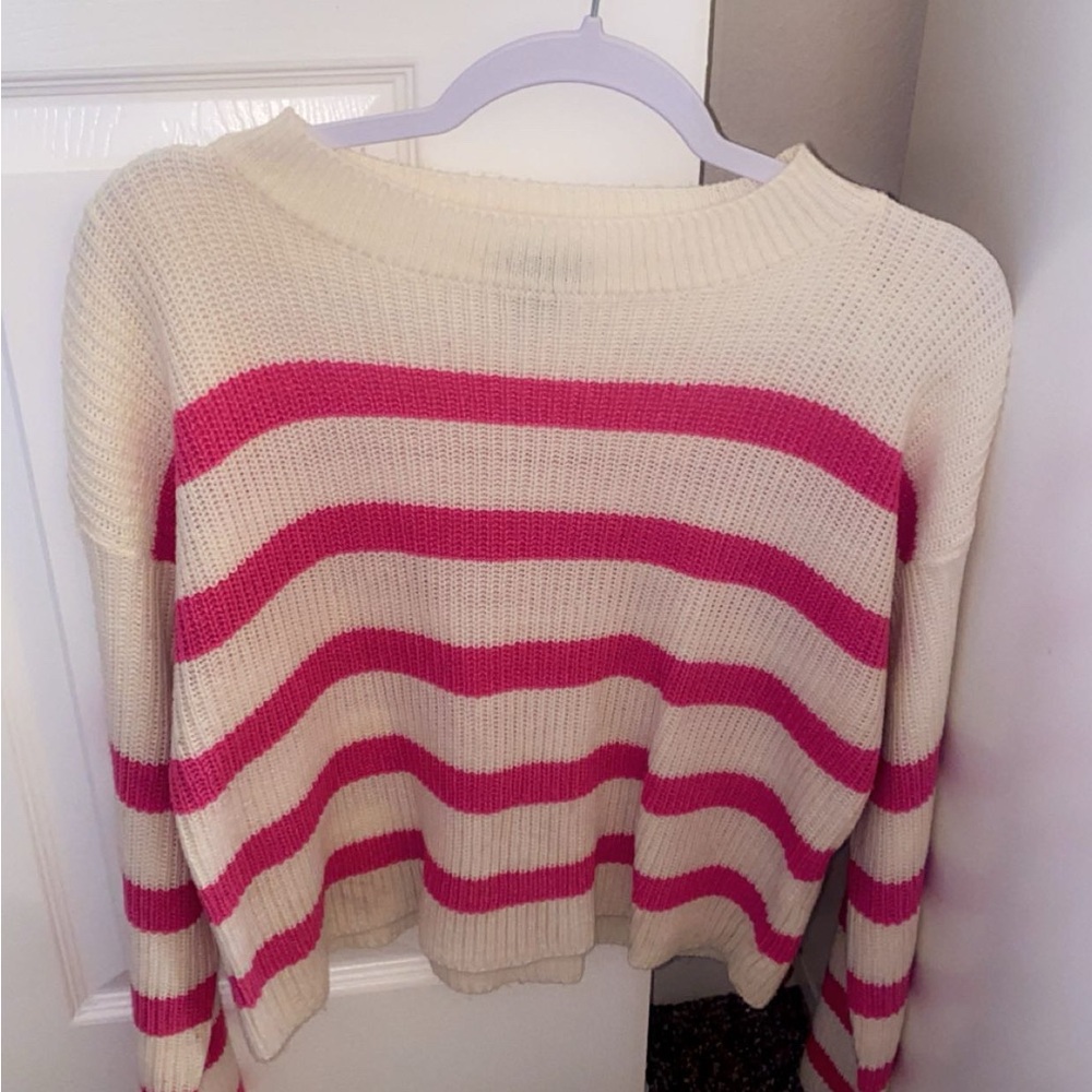 Stylish Striped Sweater in Pink and Cream